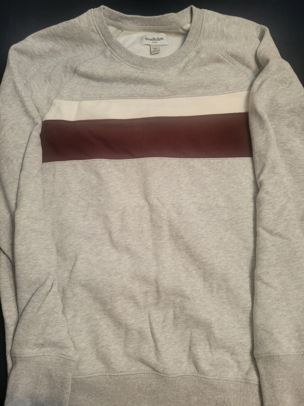 Goodfellow & Co Light Gray Sweatshirt with White and Maroon Chest Stripe